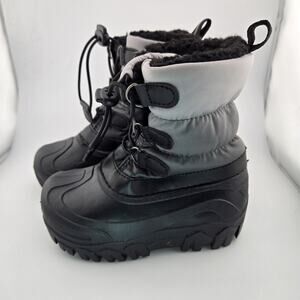 Member's Mark Kids Winter Snow Boots Size 9/10 Gray Black Insulated Faux Fur